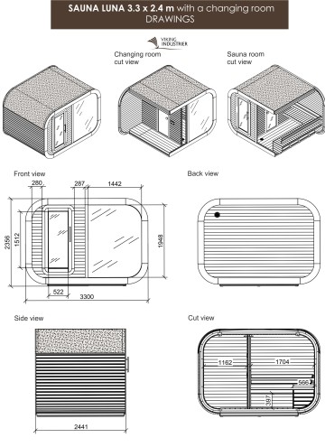 Outdoor sauna LUNA with a changing room
