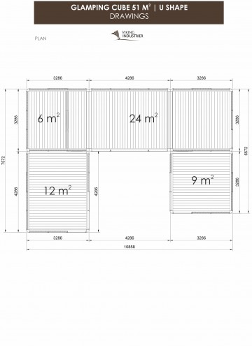 GLAMPING CUBE 51 M2 | U SHAPE PLAN