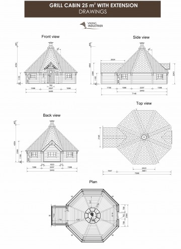 Grill Cabin 25 m2 with extension DRAWINGS