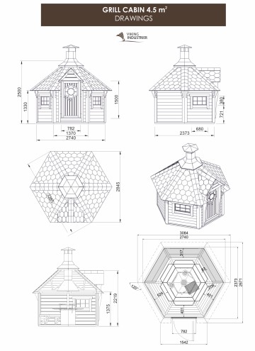 Grill Cabin 4.5 m2 with standard Grill and chimney KIT DRAWINGS