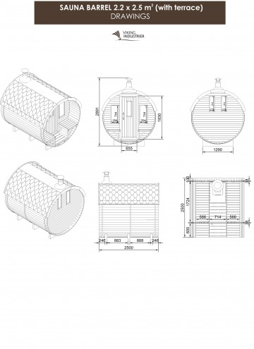 Sauna Barrel 2.2 x 2.5 m2 DRAWINGS (with terrace)