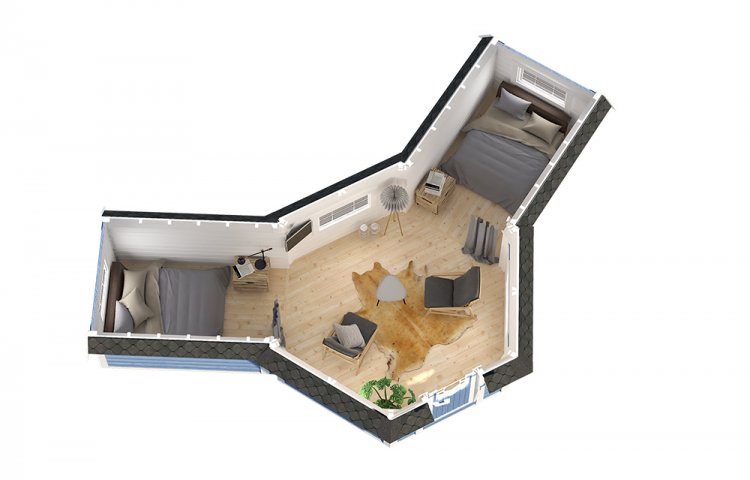 Camping cabin 9.2 with 2 extensions plan