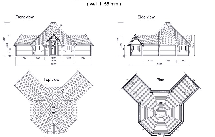Camping Cabin 16.5 with two extensions drawings