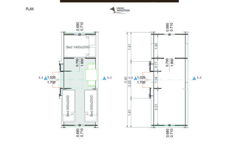 Camping Pod with Side Entrance 2.4 x 5.9 PLAN