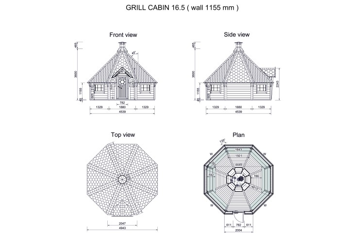 Grill cabin 16.5 m² drawings