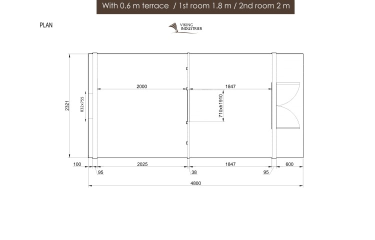 Insulated Camping pod 2.4 x 4.8 PLAN with terrace