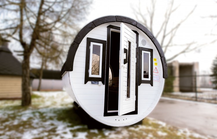 Luxury sauna Barrel doors and  opening windows