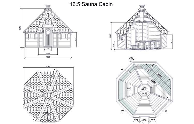 Sauna Cabin 16.5 m² drawings