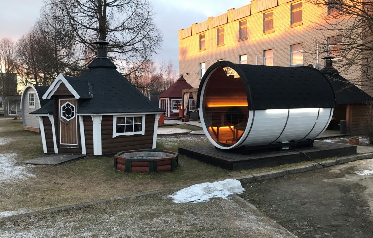 Sauna barrel and grill Cabin at Viking exposition