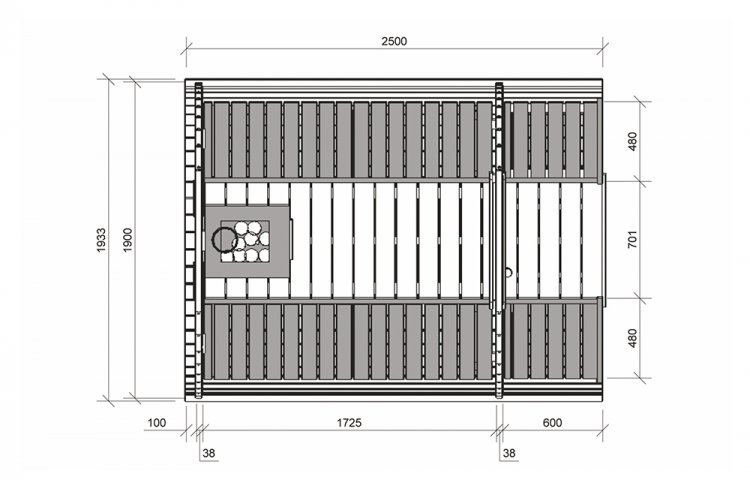 Sauna Barrel Ø1.9 x 2.5 m plan with terrace