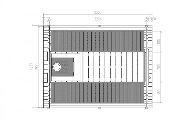 Sauna Barrel Ø1.9 x 2.5 m plan without terrace