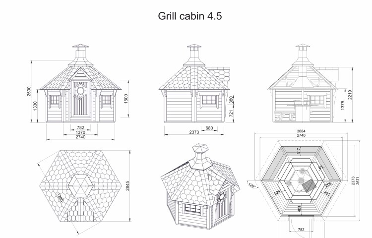 Grill Cabin 4.5 m2 with standard Grill and chimney KIT DRAWINGS