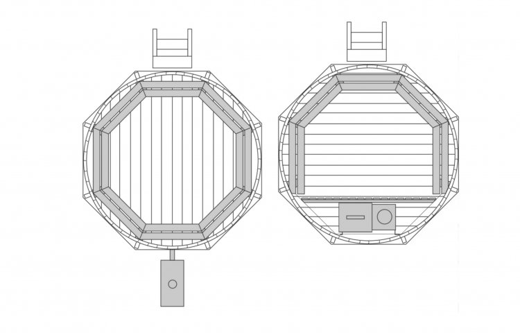 Wooden hot tub with inside and outside heaters