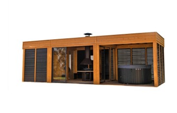 GARDEN CUBE 3 X 8 M WITH SAUNA, GRILLING AND LOUNGE AREA